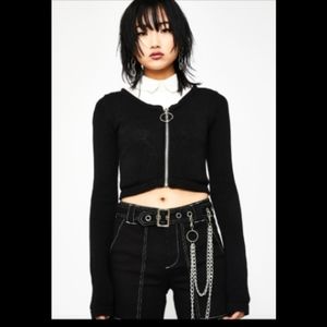 Black crop top with o ring zipper